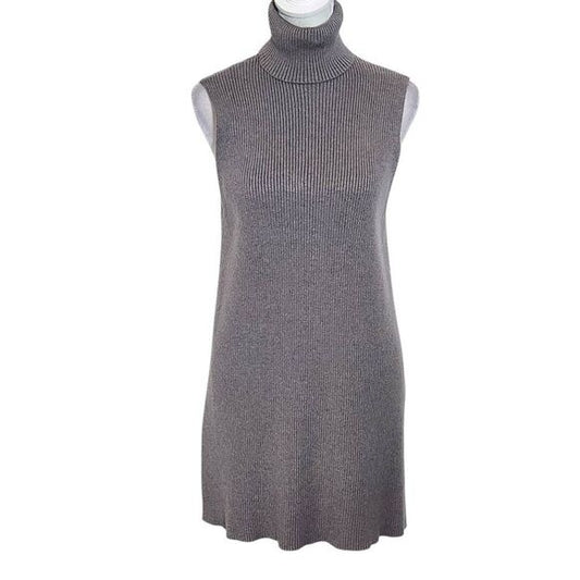 Zara Gray Ribbed Knit Sleeveless Turtleneck Tunic Sweater Size Medium