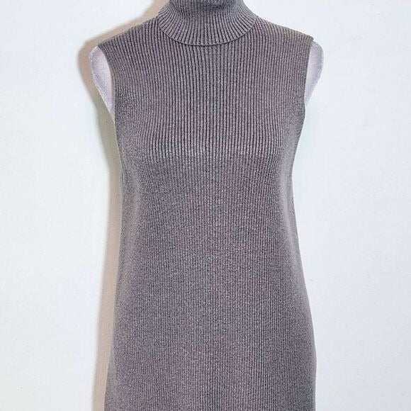 Zara Gray Ribbed Knit Sleeveless Turtleneck Tunic Sweater Size Medium