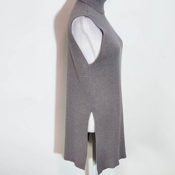 Zara Gray Ribbed Knit Sleeveless Turtleneck Tunic Sweater Size Medium