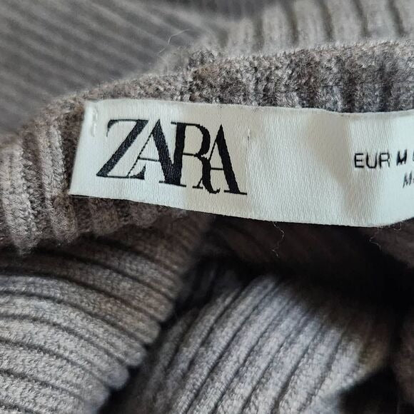 Zara Gray Ribbed Knit Sleeveless Turtleneck Tunic Sweater Size Medium