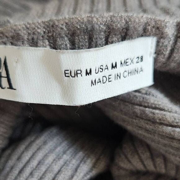 Zara Gray Ribbed Knit Sleeveless Turtleneck Tunic Sweater Size Medium