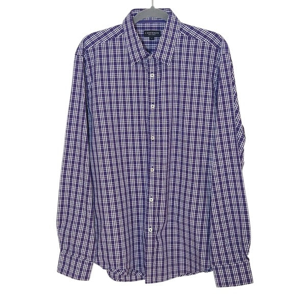 J. Maverick Men's Purple Plaid Long Sleeve Buttondown Shirt Size Large