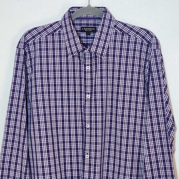 J. Maverick Men's Purple Plaid Long Sleeve Buttondown Shirt Size Large