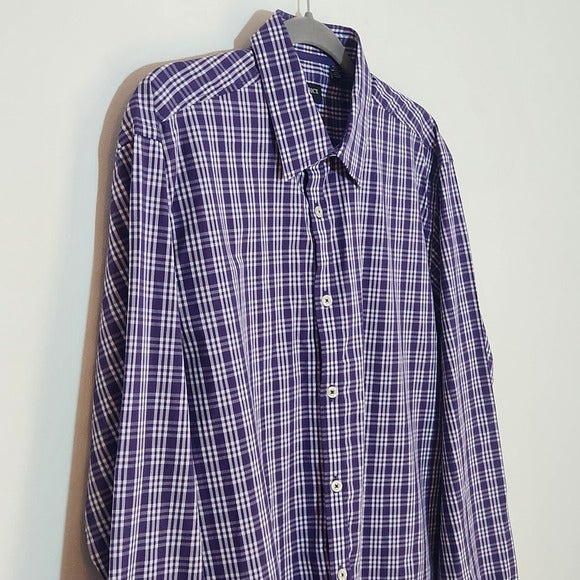 J. Maverick Men's Purple Plaid Long Sleeve Buttondown Shirt Size Large