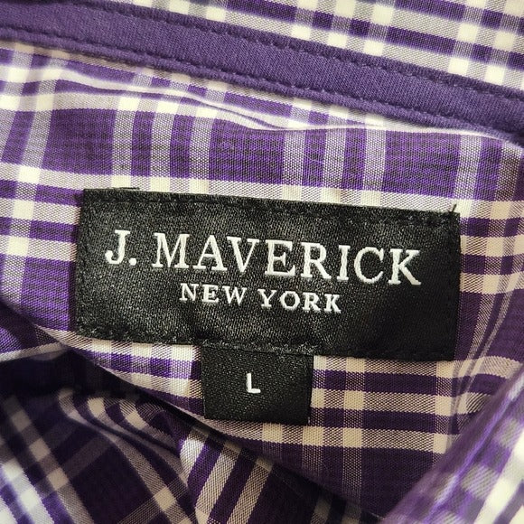 J. Maverick Men's Purple Plaid Long Sleeve Buttondown Shirt Size Large