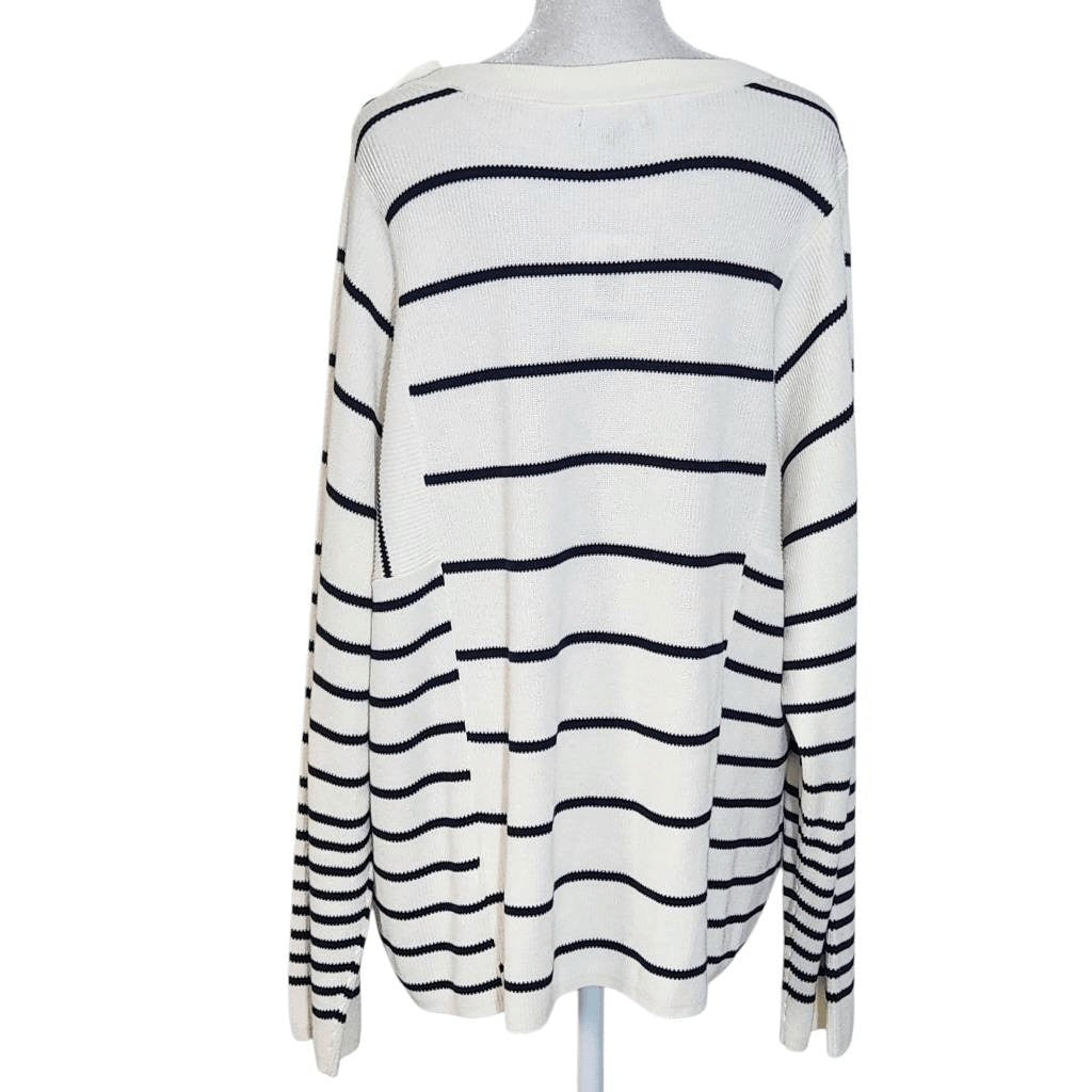 Nautica Black and Cream Stripe Sweater NWT Size XL Preppy Sweater