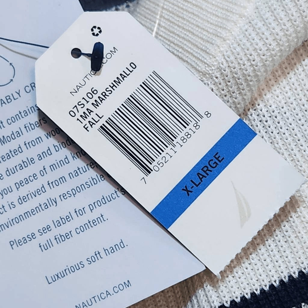 Nautica Black and Cream Stripe Sweater NWT Size XL Preppy Sweater