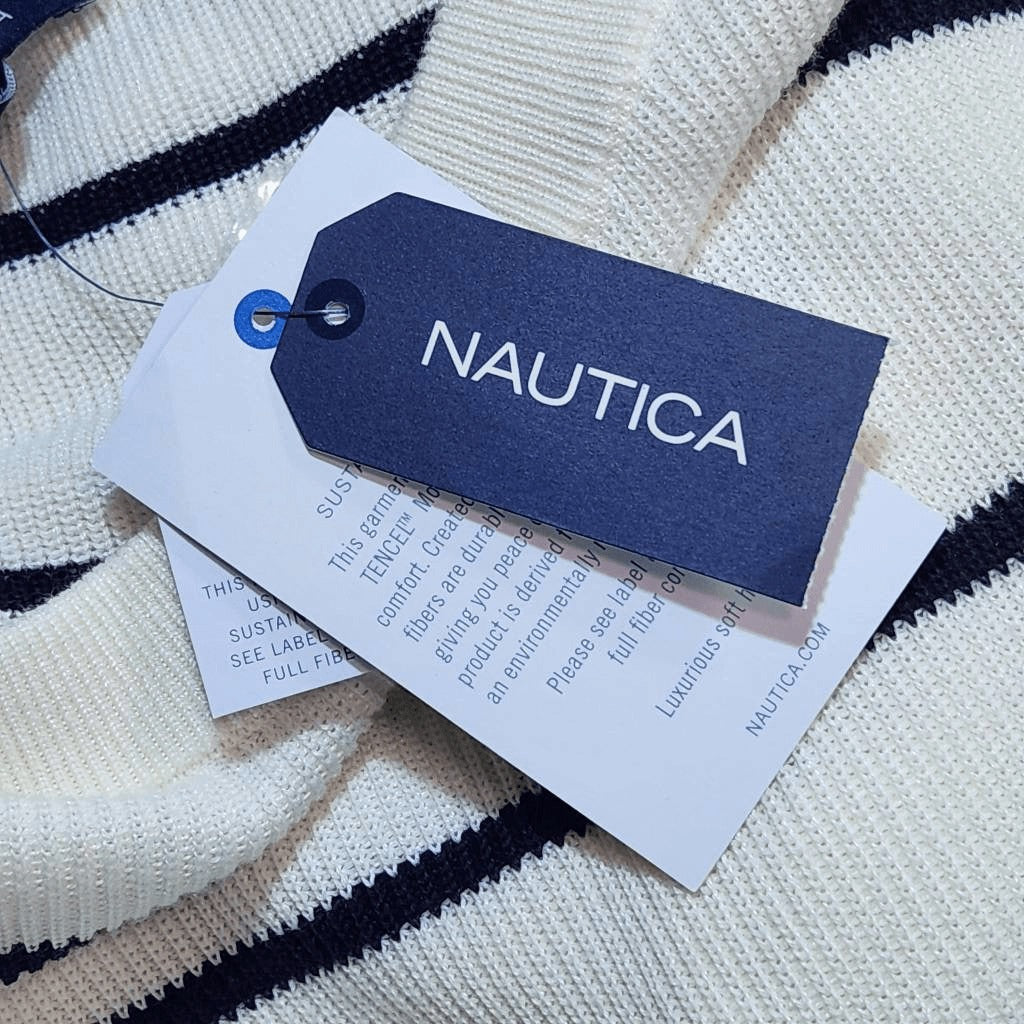 Nautica Black and Cream Stripe Sweater NWT Size XL Preppy Sweater