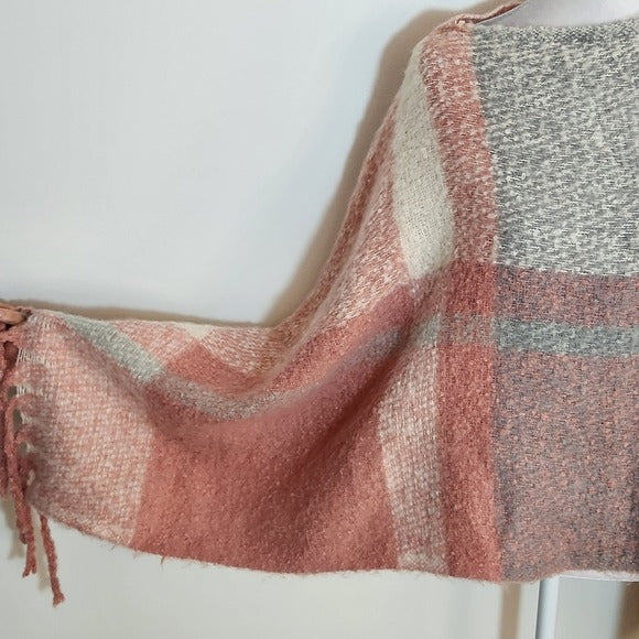 Styline Gray and Pink Plaid Boho Poncho One Size NWT