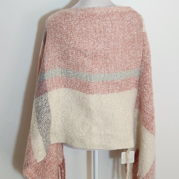 Styline Gray and Pink Plaid Boho Poncho One Size NWT