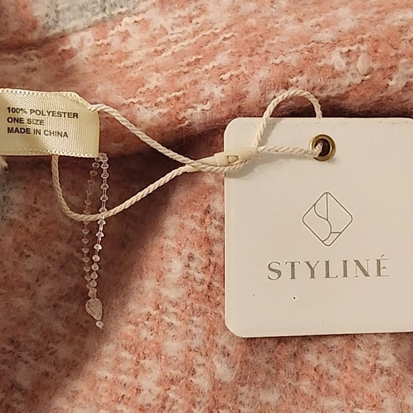 Styline Gray and Pink Plaid Boho Poncho One Size NWT