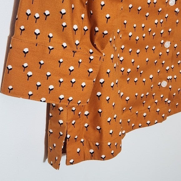 Chico's Burnt Orange Button-Up Blouse Size Small Cotton Print Top