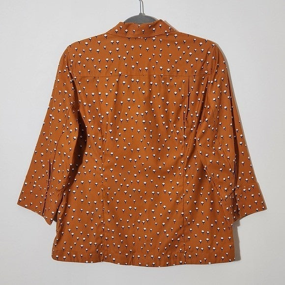 Chico's Burnt Orange Button-Up Blouse Size Small Cotton Print Top