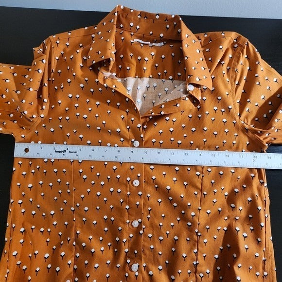Chico's Burnt Orange Button-Up Blouse Size Small Cotton Print Top