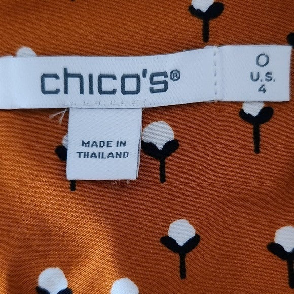 Chico's Burnt Orange Button-Up Blouse Size Small Cotton Print Top