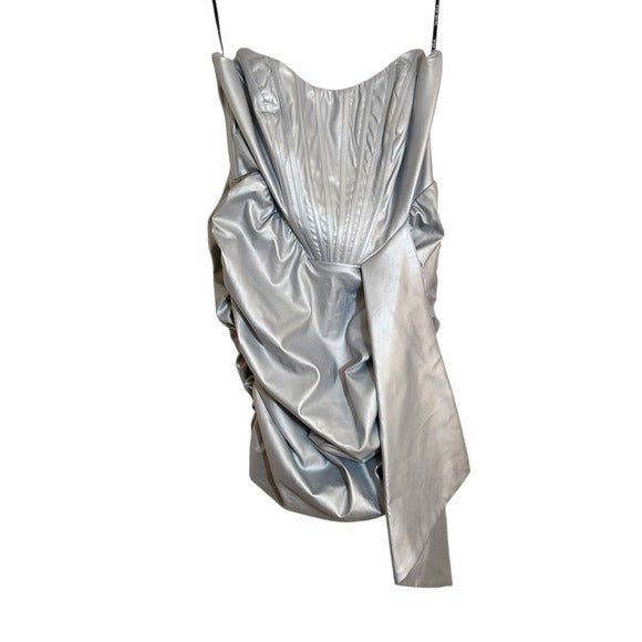 Lavish Alice Metallic Silver Faux Leather Corset Mini Dress Size 14
