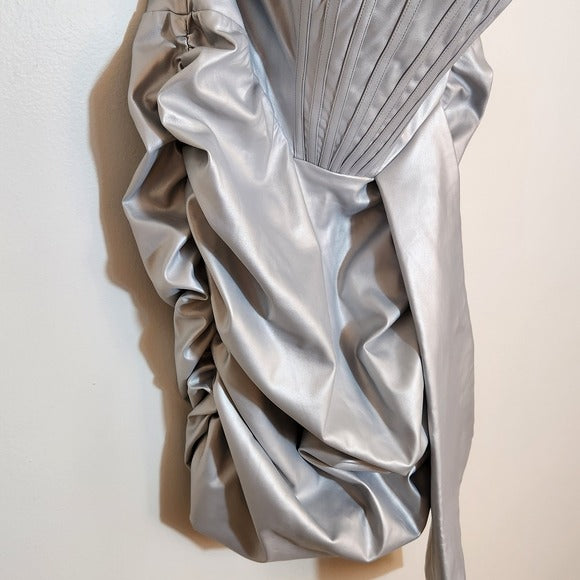 Lavish Alice Metallic Silver Faux Leather Corset Mini Dress Size 14