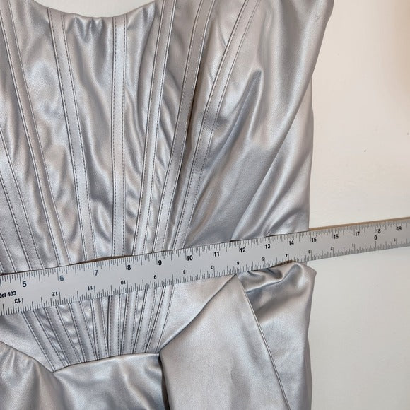 Lavish Alice Metallic Silver Faux Leather Corset Mini Dress Size 14
