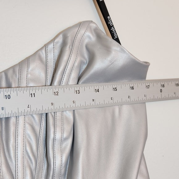 Lavish Alice Metallic Silver Faux Leather Corset Mini Dress Size 14