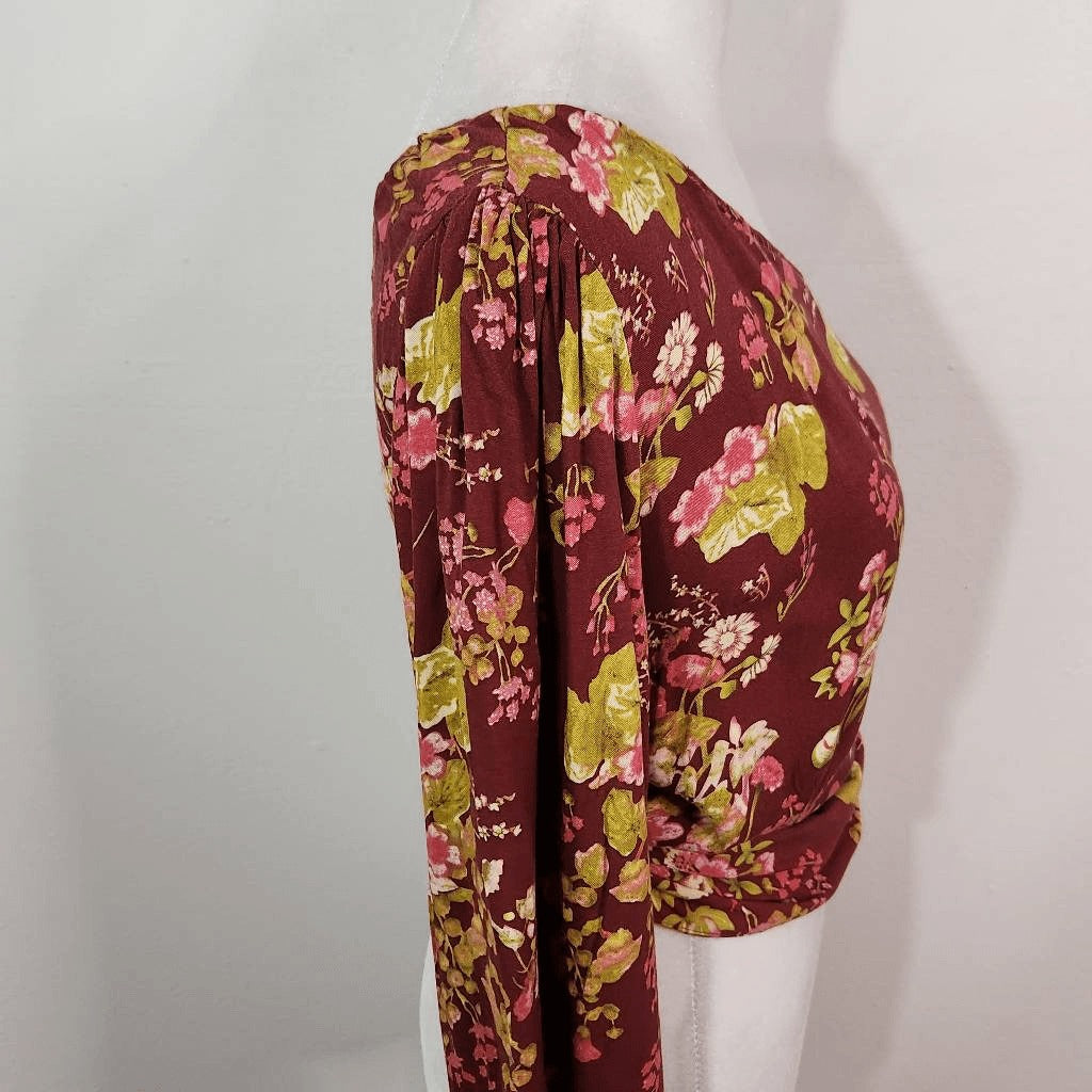 Rachel Roy Burgundy Floral Cropped One Shoulder Top NWT Size XS Floral Top