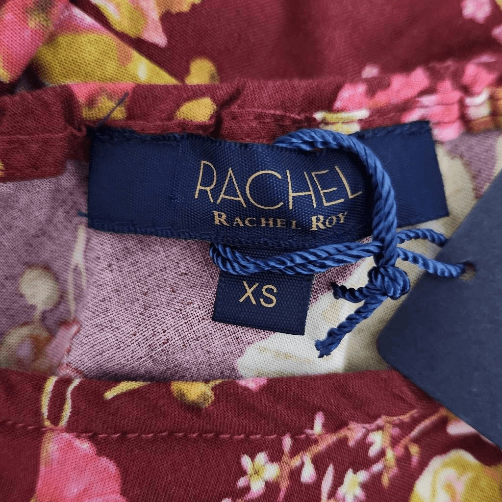 Rachel Roy Burgundy Floral Cropped One Shoulder Top NWT Size XS Floral Top