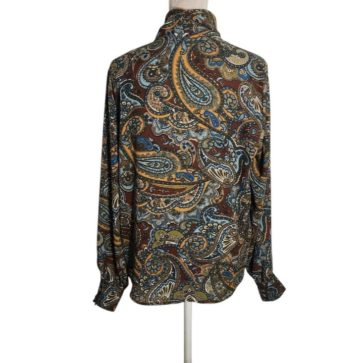 Ellen Weaver Womens Multicolor Paisley Blouse with Tie Neckline Size Small