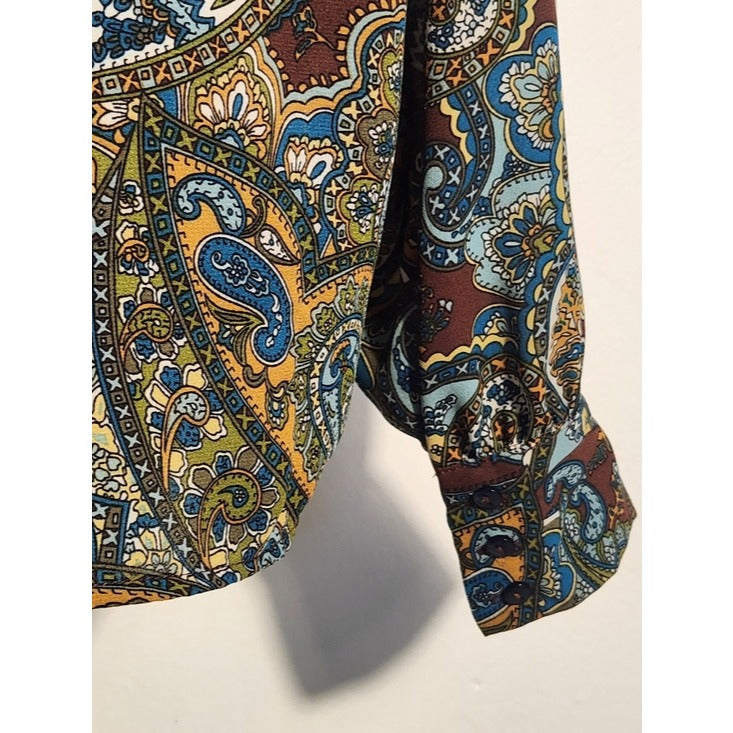 Ellen Weaver Womens Multicolor Paisley Blouse with Tie Neckline Size Small