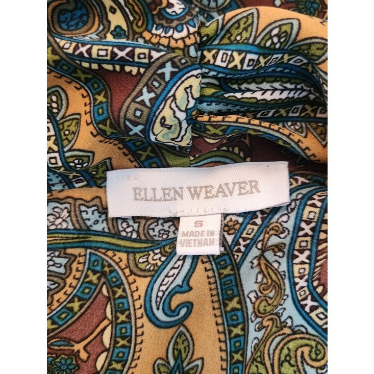Ellen Weaver Womens Multicolor Paisley Blouse with Tie Neckline Size Small
