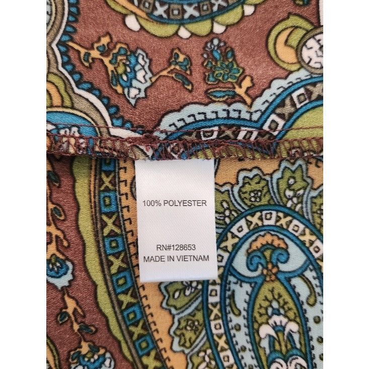 Ellen Weaver Womens Multicolor Paisley Blouse with Tie Neckline Size Small