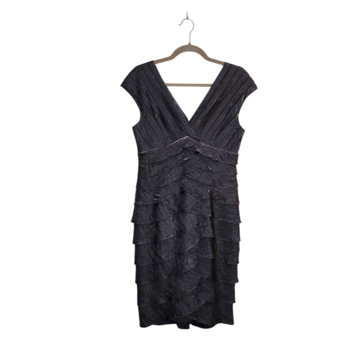 Adrianna Papell Pewter Gray Layered Ruffle Cocktail Dress Size 8