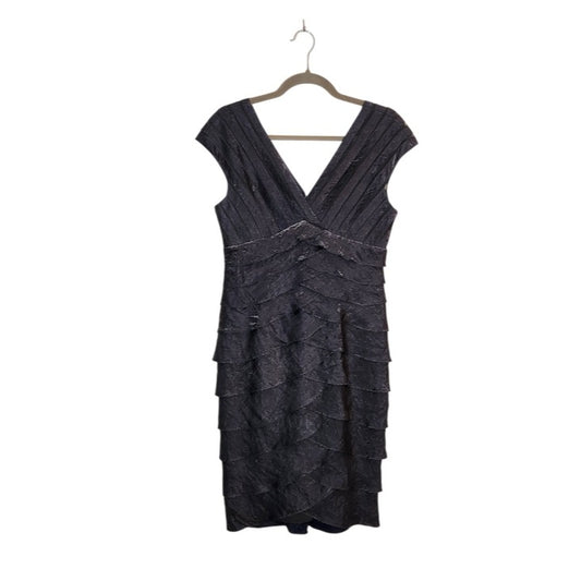Adrianna Papell Pewter Gray Layered Ruffle Cocktail Dress Size 8