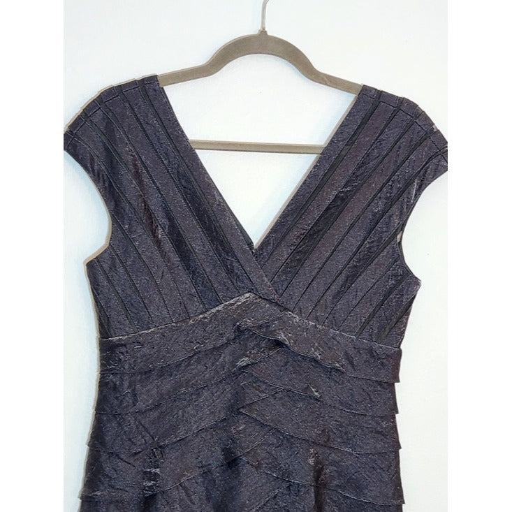 Adrianna Papell Pewter Gray Layered Ruffle Cocktail Dress Size 8