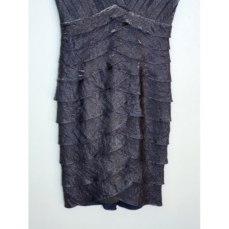 Adrianna Papell Pewter Gray Layered Ruffle Cocktail Dress Size 8