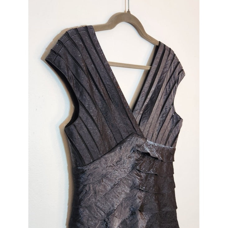 Adrianna Papell Pewter Gray Layered Ruffle Cocktail Dress Size 8