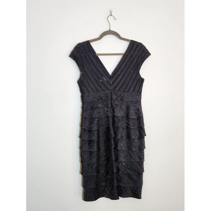 Adrianna Papell Pewter Gray Layered Ruffle Cocktail Dress Size 8