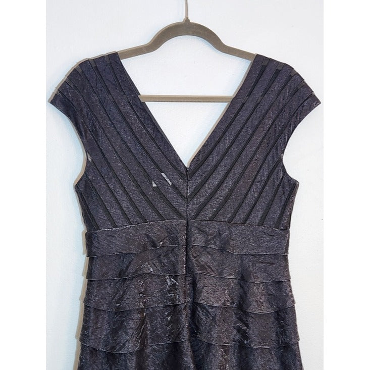 Adrianna Papell Pewter Gray Layered Ruffle Cocktail Dress Size 8