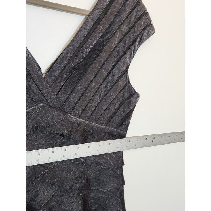 Adrianna Papell Pewter Gray Layered Ruffle Cocktail Dress Size 8