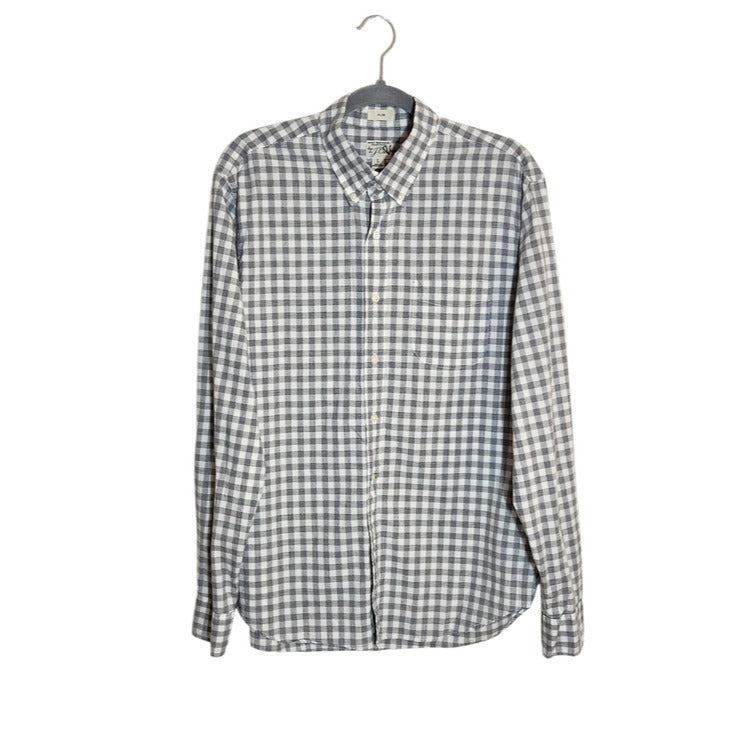J. Crew Gray and White Gingham Check Button Down Shirt Size Large