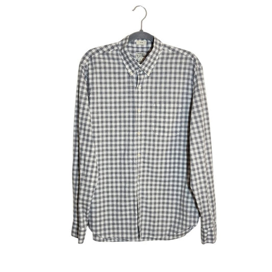 J. Crew Gray and White Gingham Check Button Down Shirt Size Large