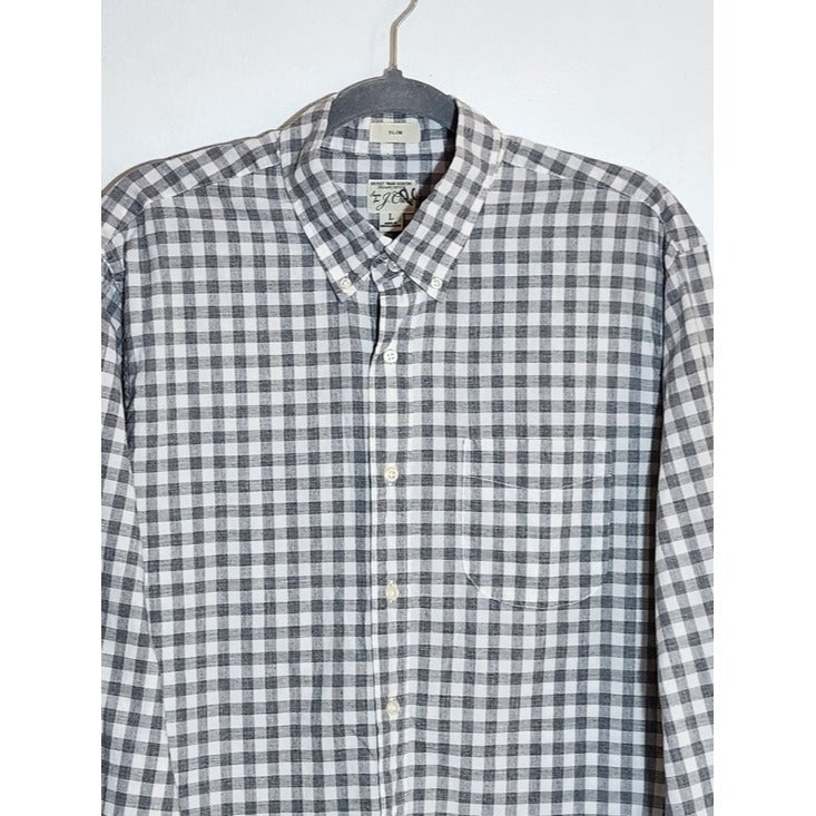 J. Crew Gray and White Gingham Check Button Down Shirt Size Large