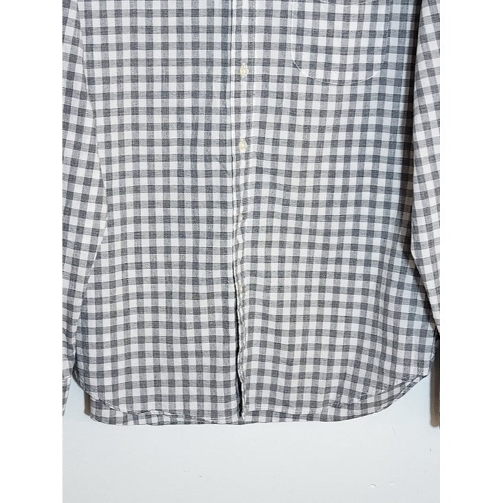 J. Crew Gray and White Gingham Check Button Down Shirt Size Large