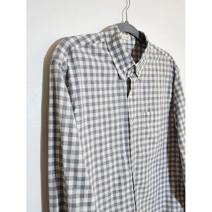 J. Crew Gray and White Gingham Check Button Down Shirt Size Large