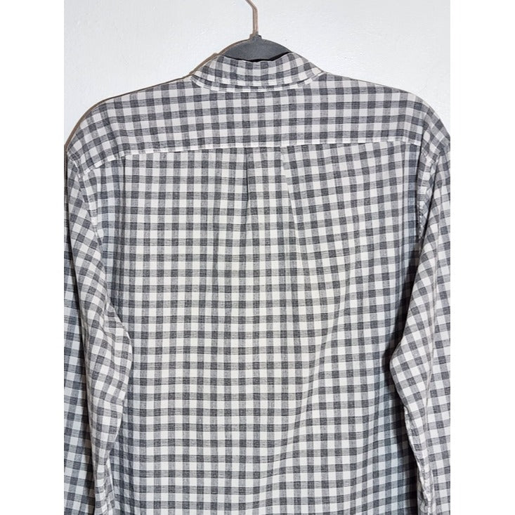 J. Crew Gray and White Gingham Check Button Down Shirt Size Large