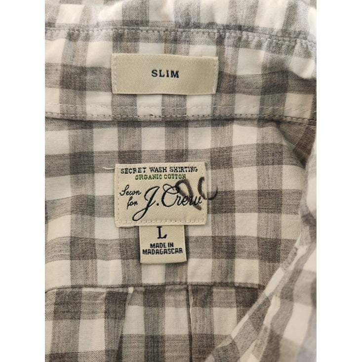 J. Crew Gray and White Gingham Check Button Down Shirt Size Large