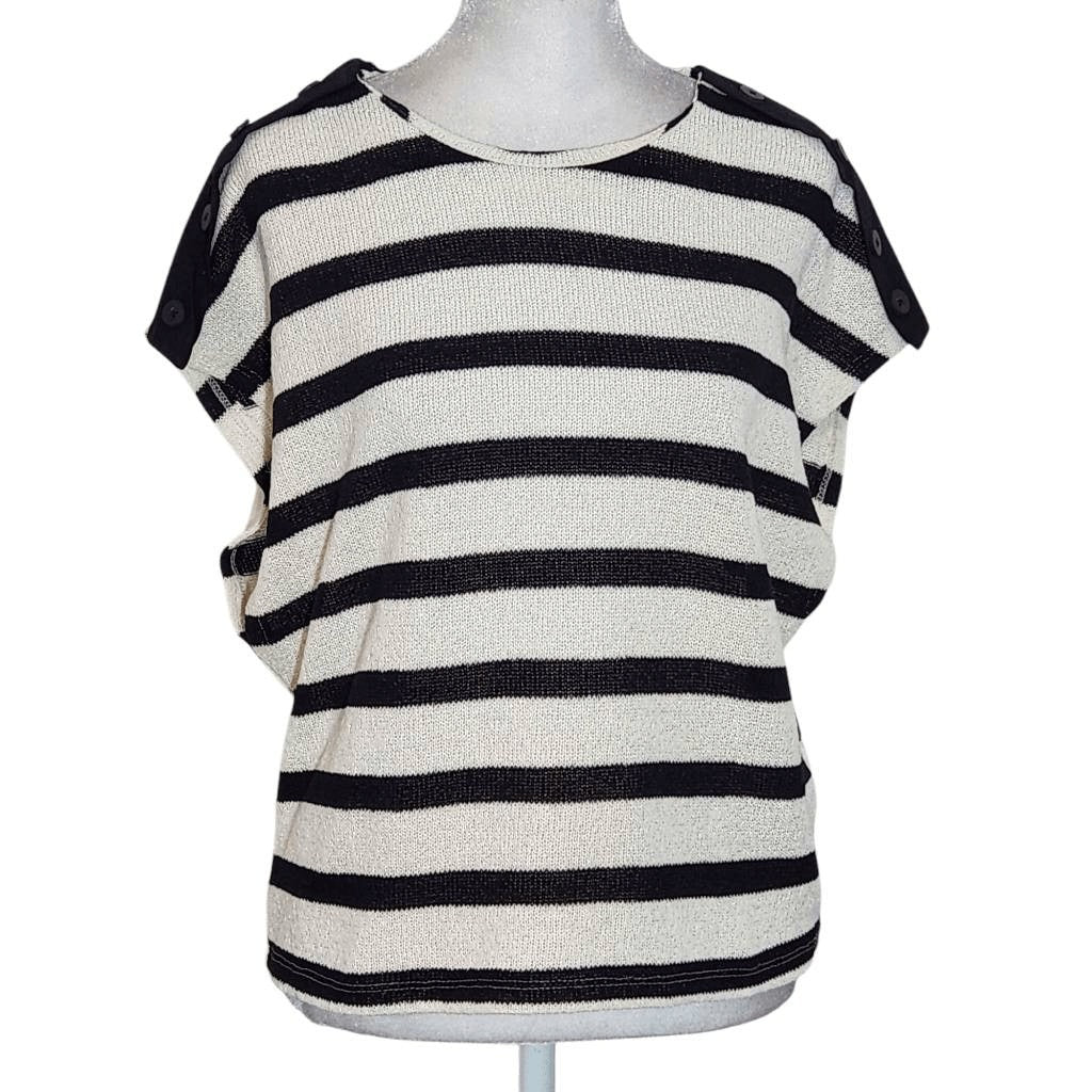 Zara Black and Cream Stripe Knit Top NWT Size Small Black Stripe Top