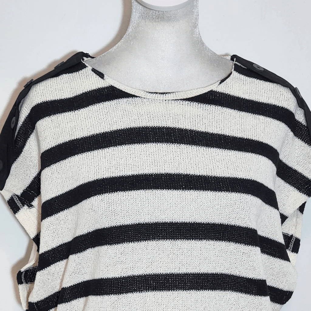 Zara Black and Cream Stripe Knit Top NWT Size Small Black Stripe Top