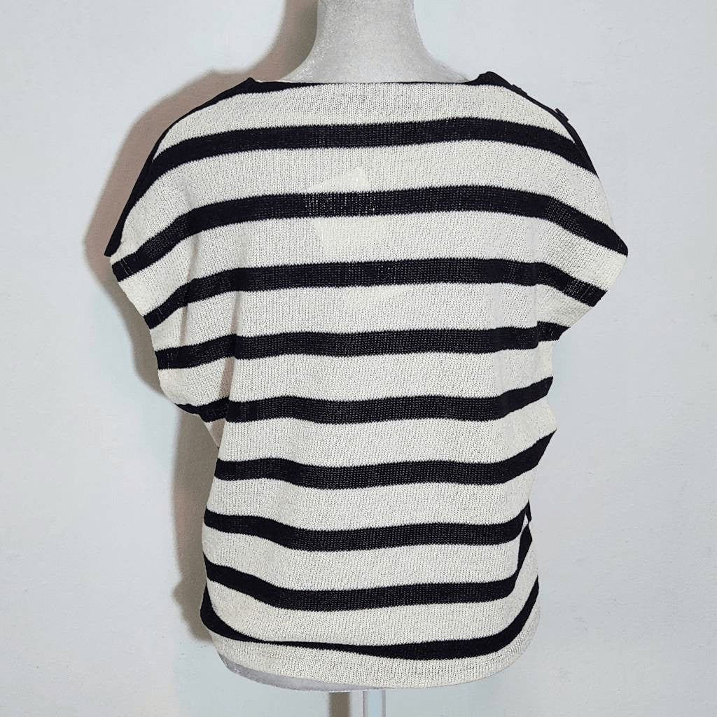Zara Black and Cream Stripe Knit Top NWT Size Small Black Stripe Top