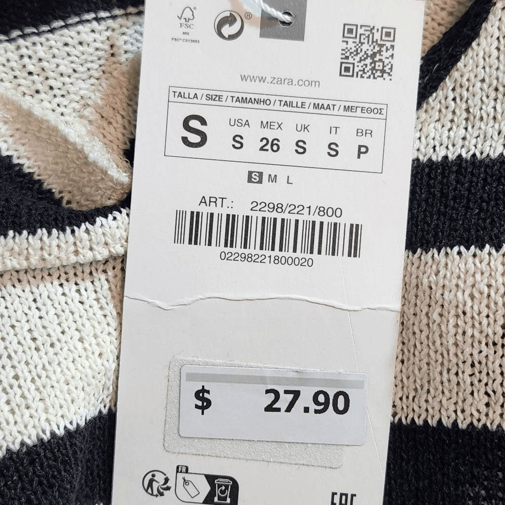 Zara Black and Cream Stripe Knit Top NWT Size Small Black Stripe Top