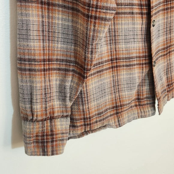 Urban Outfitters Gray and Brown Plaid Distressed Flannel Shirt Size Small