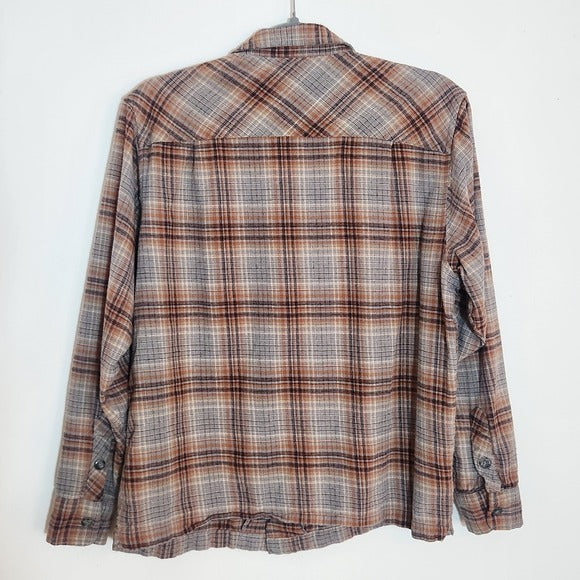 Urban Outfitters Gray and Brown Plaid Distressed Flannel Shirt Size Small